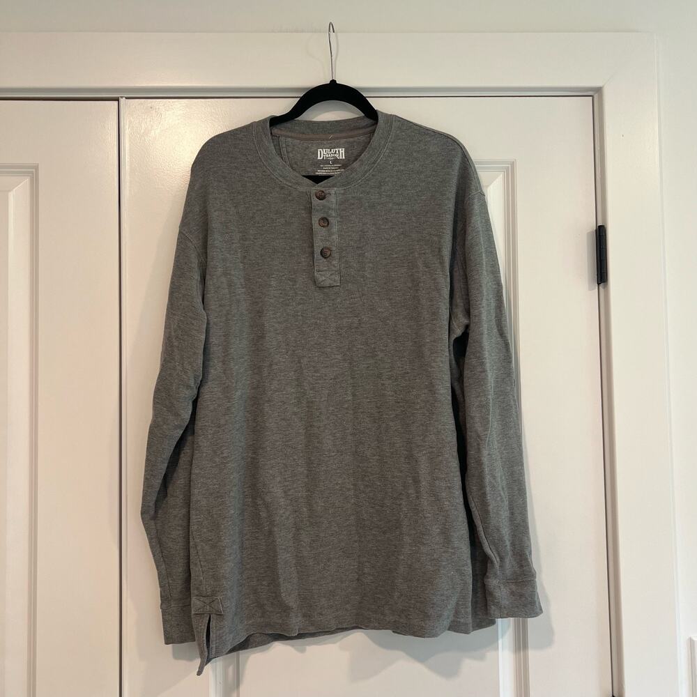 Duluth Trading Co Men's Henley Longsleeve‎ Cotton Shirt Grey Size L